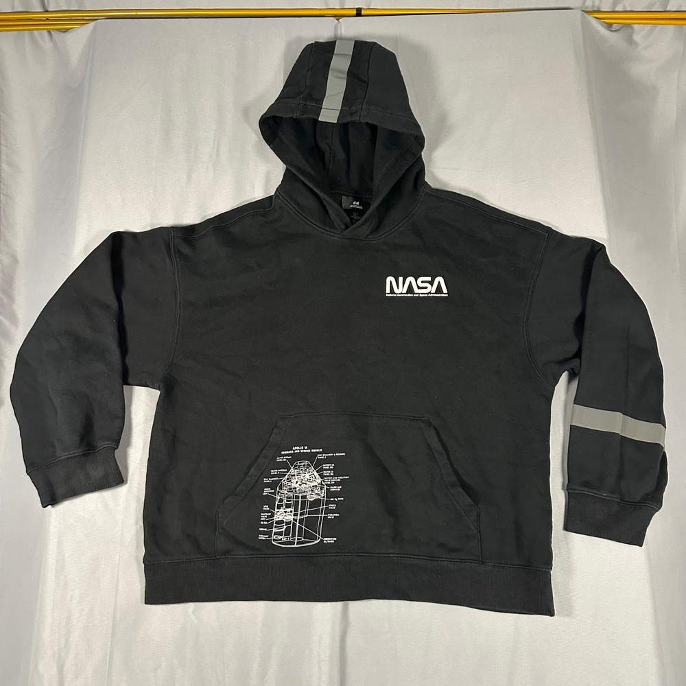 H&M NASA Apollo 14 Lunar Mission Oversized Hoodie Black Mens‎ Medium Reflective